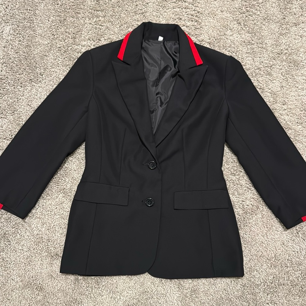 Women’s fitted black blazer with red striping- Size 0